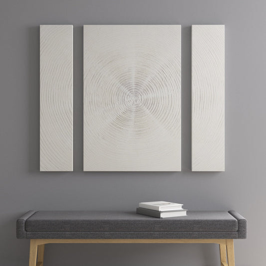 Silver Sand Hand Embellished Abstract 3-piece Canvas Wall Art Set
