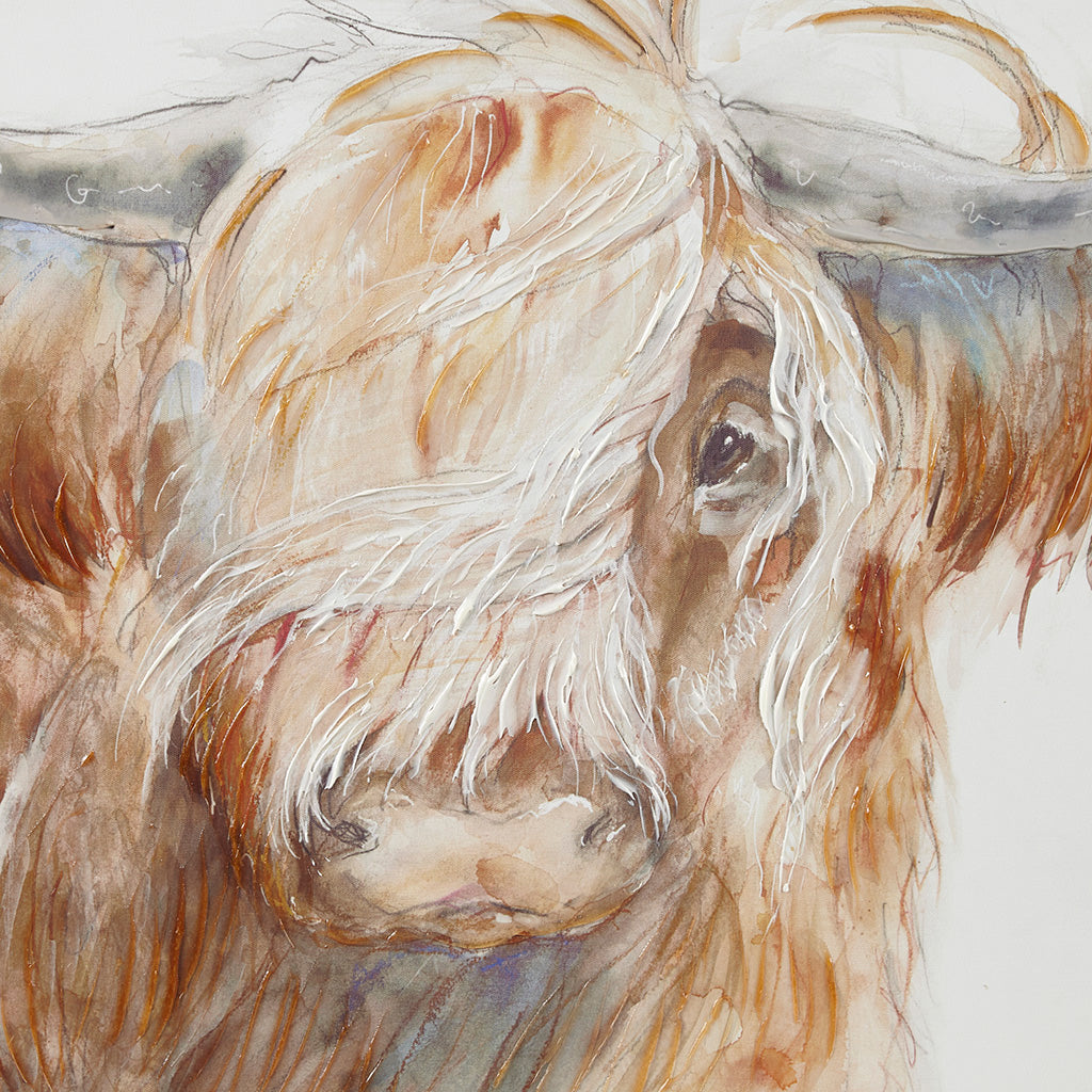 Windswept Hand Embellished Highland Bull Canvas Wall Art