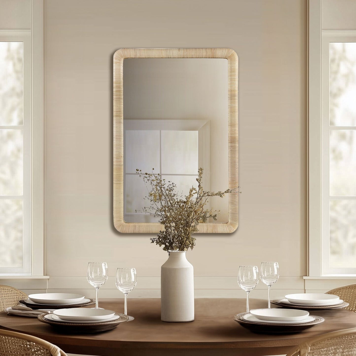 INK+IVY Natural Rattan Rectangle Wall Mirror