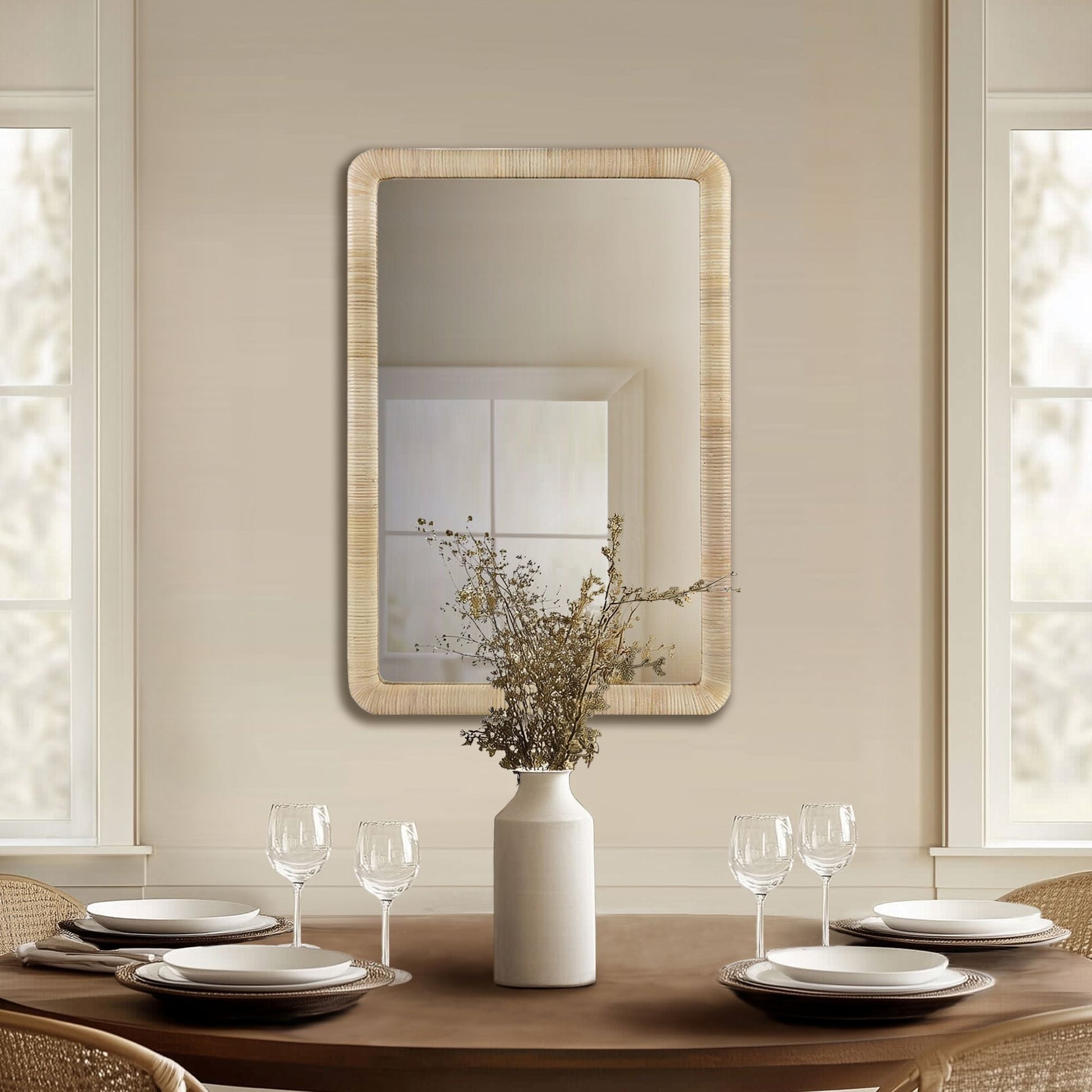 INK+IVY Natural Rattan Rectangle Wall Mirror