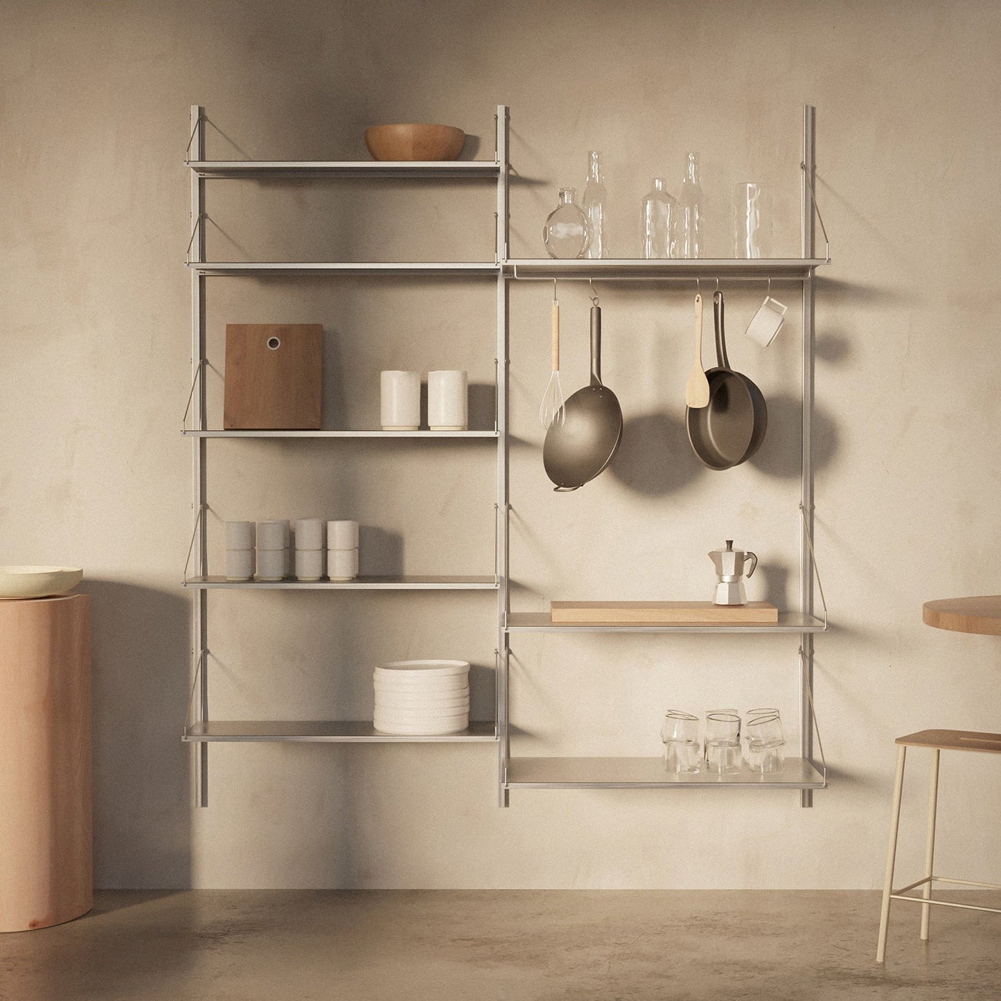 Goodee-Frama-Shelf Library Stainless Steel | Double Section - Size - 5 Shelves