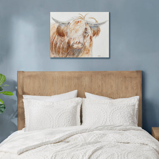 Windswept Hand Embellished Highland Bull Canvas Wall Art