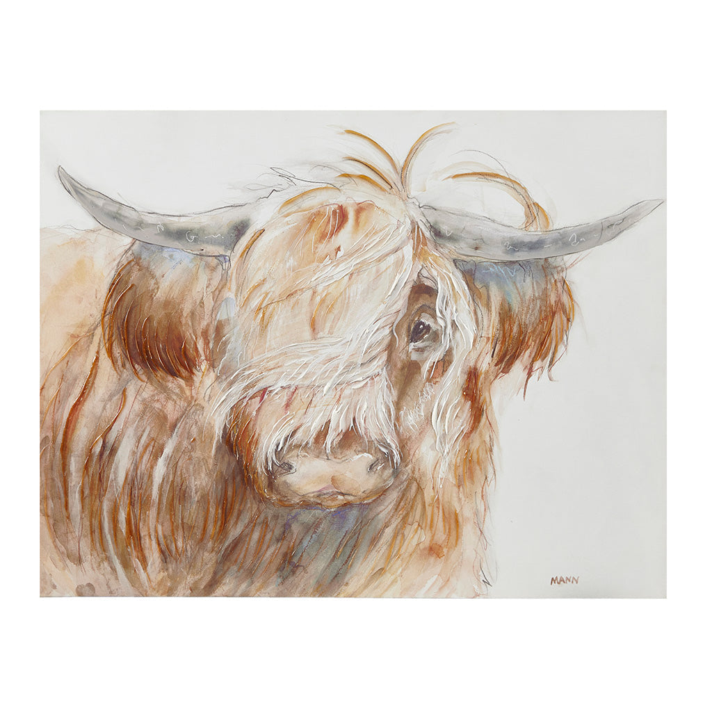 Windswept Hand Embellished Highland Bull Canvas Wall Art