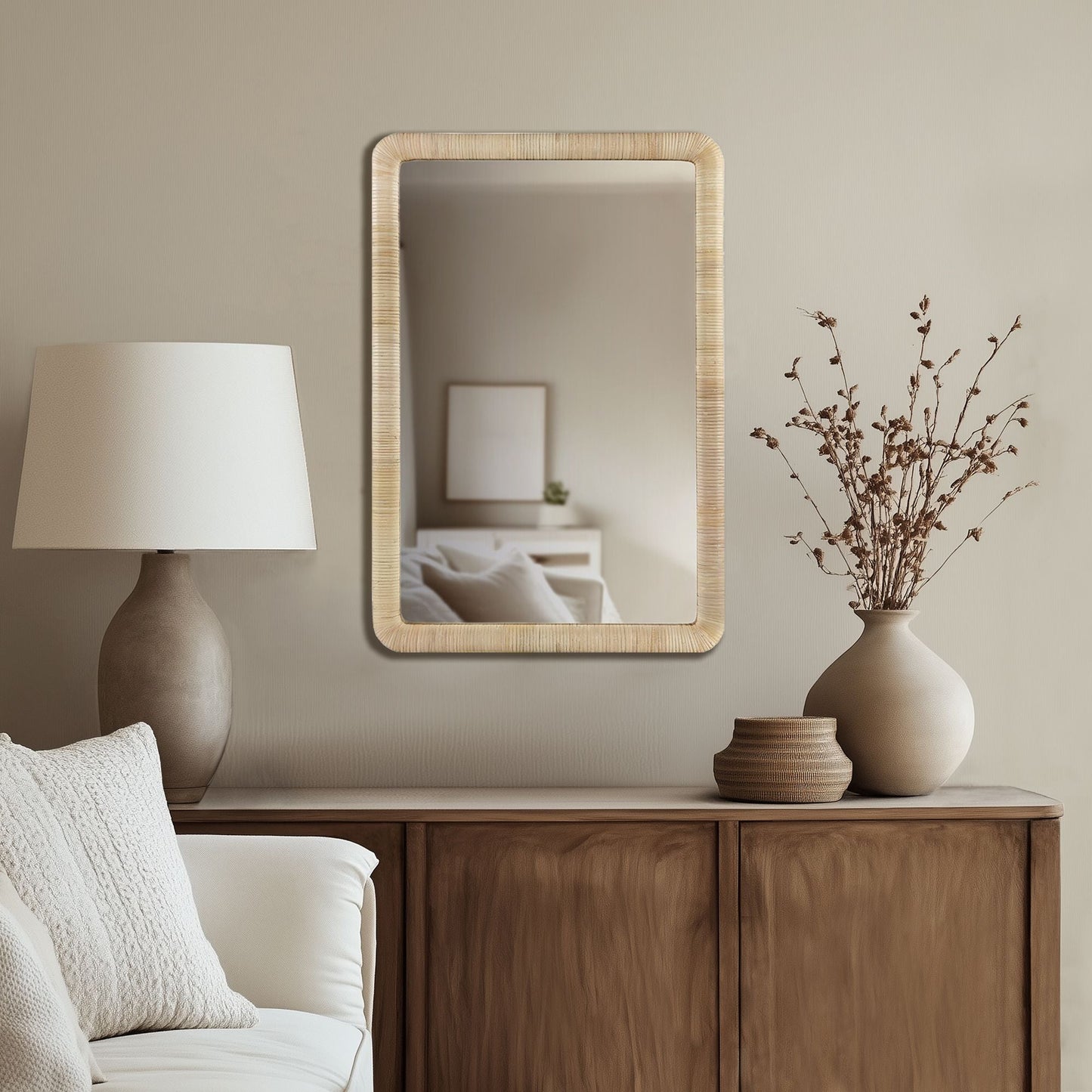 INK+IVY Natural Rattan Rectangle Wall Mirror