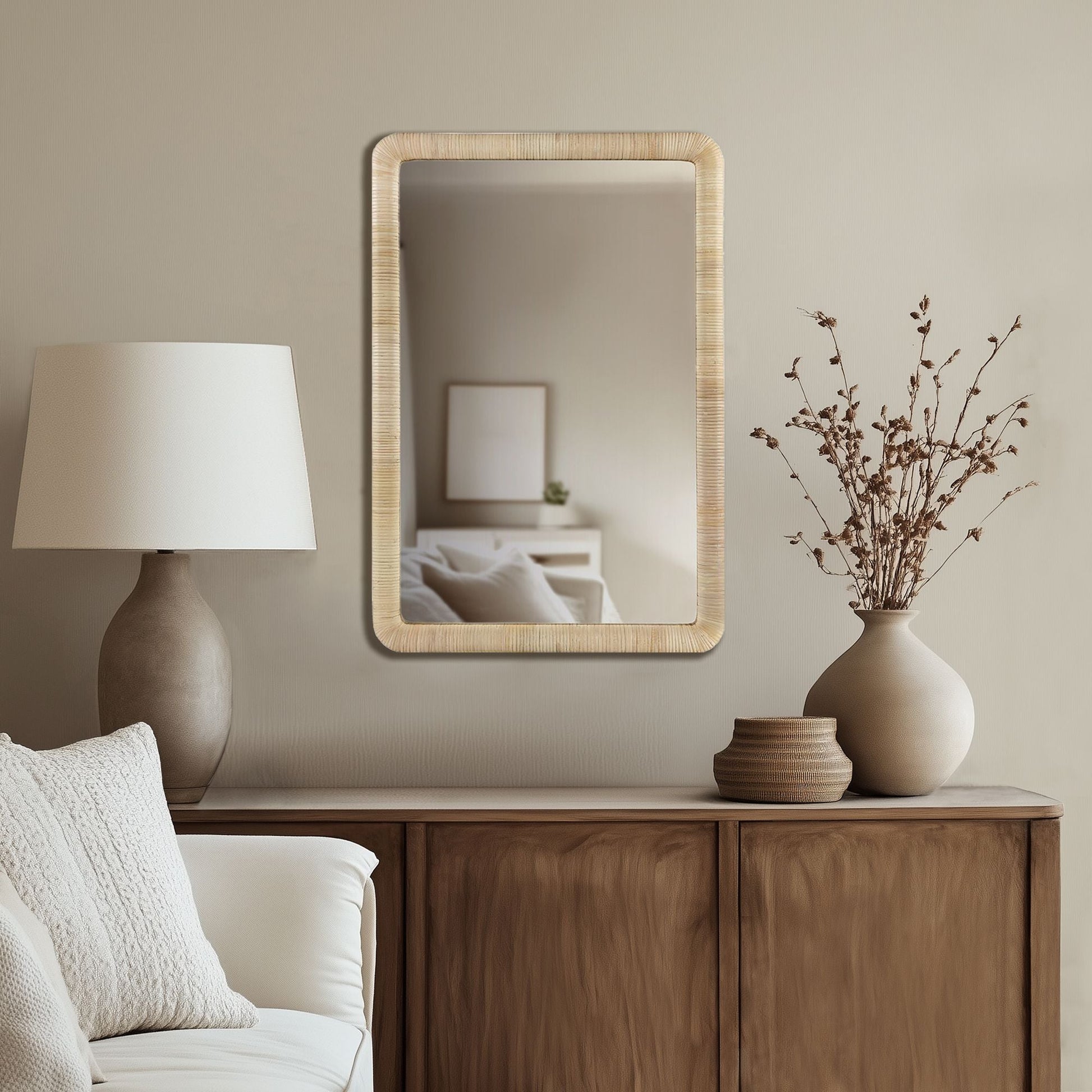 INK+IVY Natural Rattan Rectangle Wall Mirror