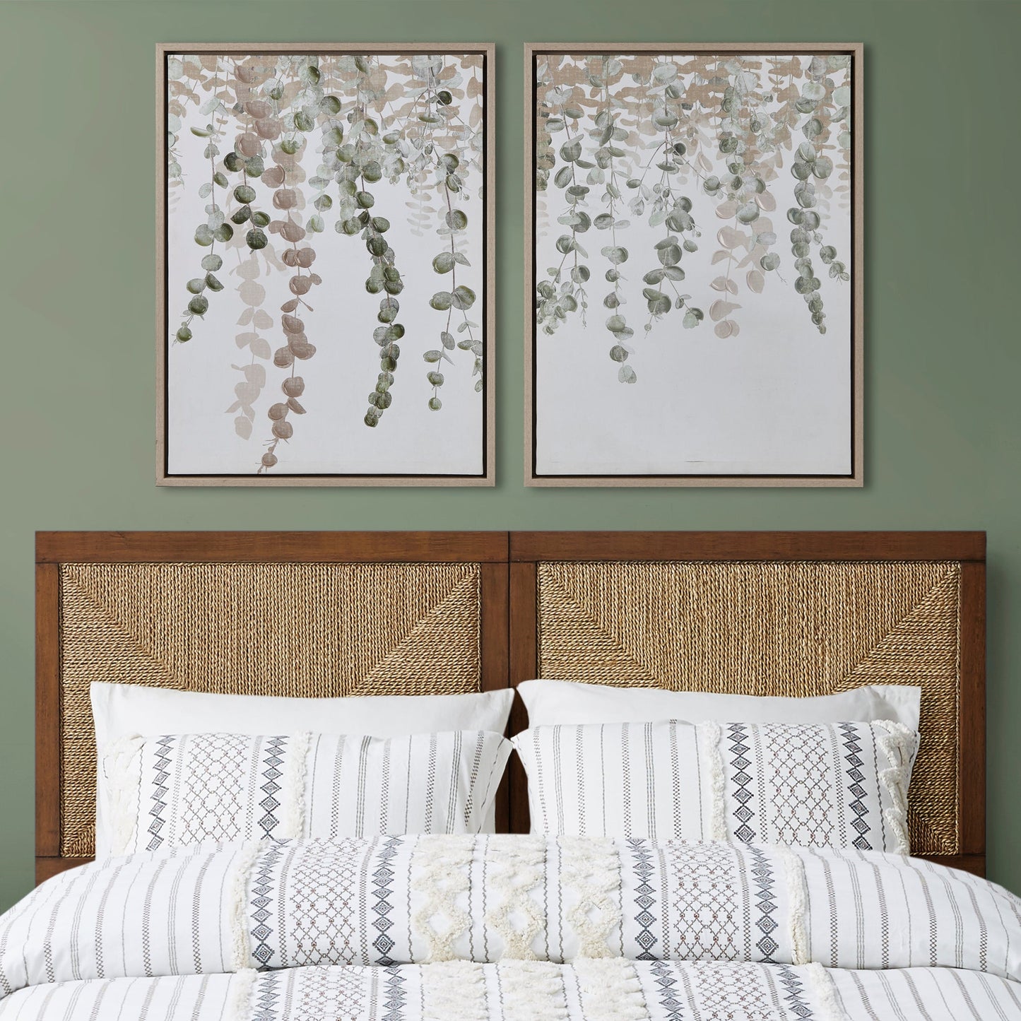 Botanical Waterfall Eucalyptus 2-piece Framed Canvas Wall Decor Set
