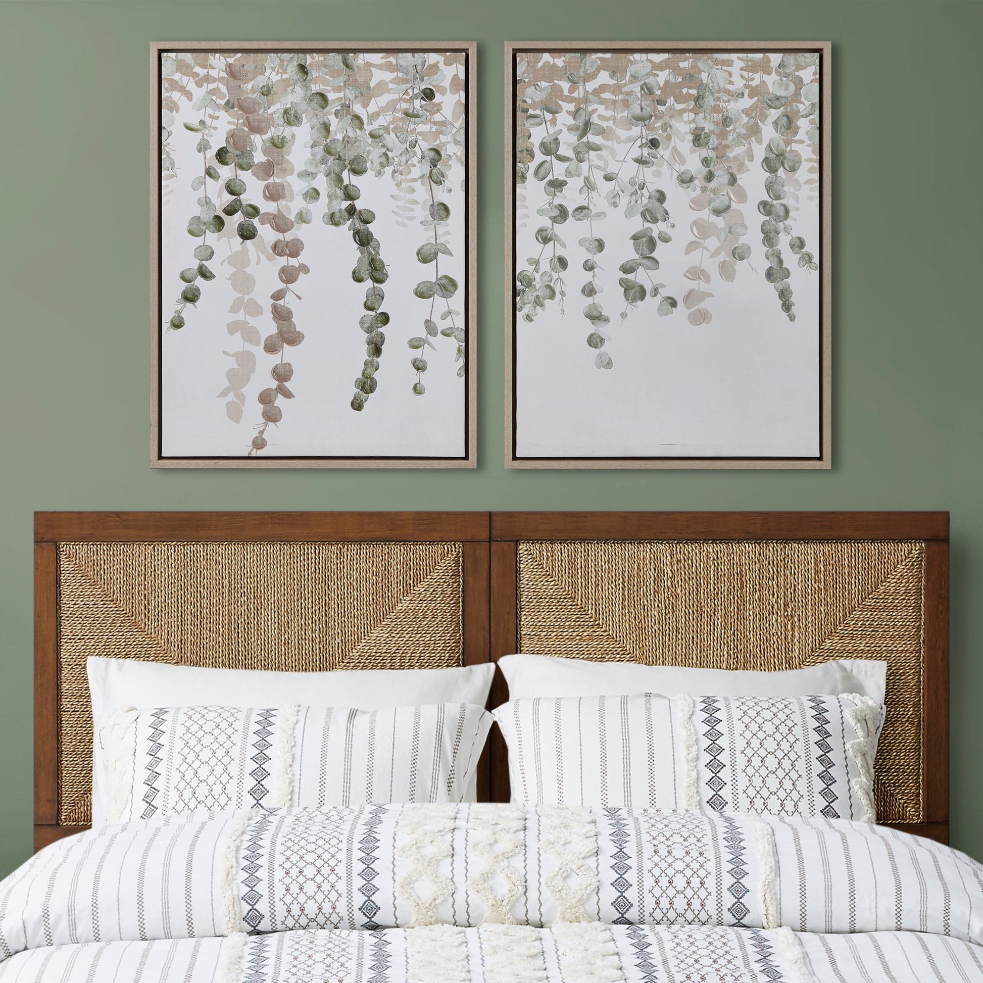 Botanical Waterfall Eucalyptus 2-piece Framed Canvas Wall Decor Set